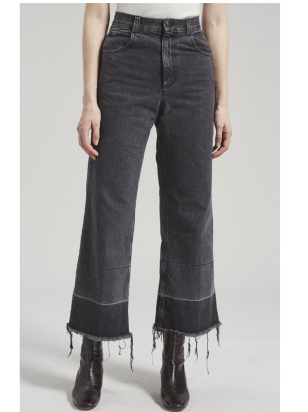 NWT Rachel Comey Legion High Rise Relaxed Wide Leg Crop Jeans Black Denim 10